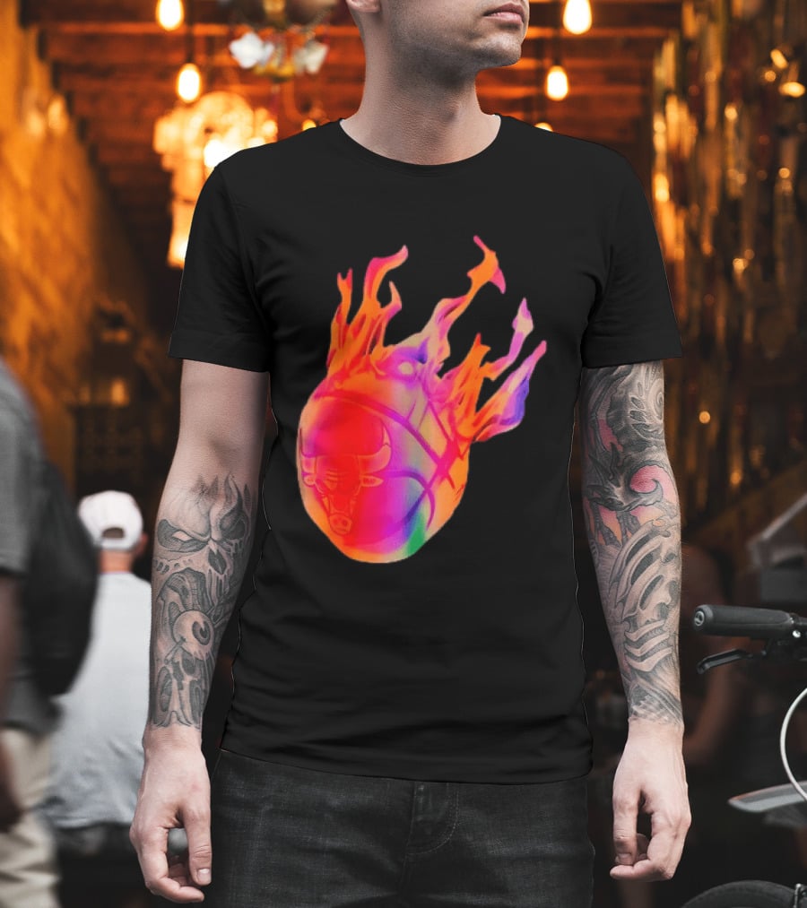 Chicago Bulls NBA Basketball Flaming Fireball NBA Fans Merchandise T-Shirt