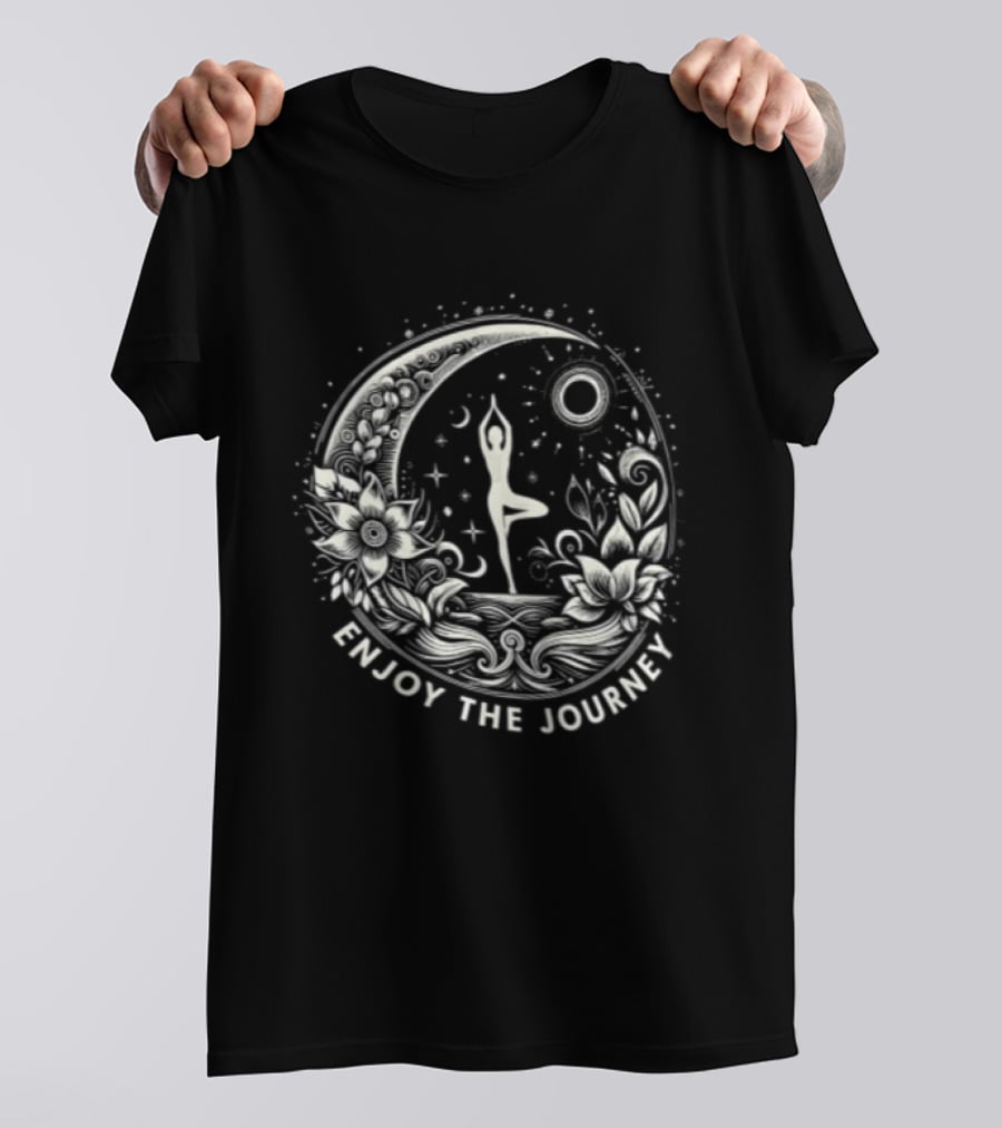 Enjoy The Journey Yoga Tree Pose Mandala Moon Sun Floral Surround T-Shirt