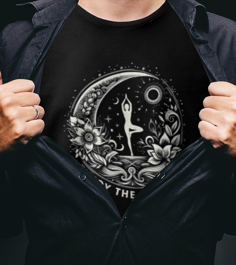 Enjoy The Journey Yoga Tree Pose Mandala Moon Sun Floral Surround T-Shirt