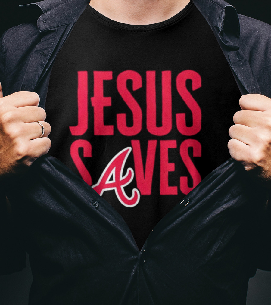 Atlanta Braves MLB Jesus Saves Christian Baseball T-Shirt