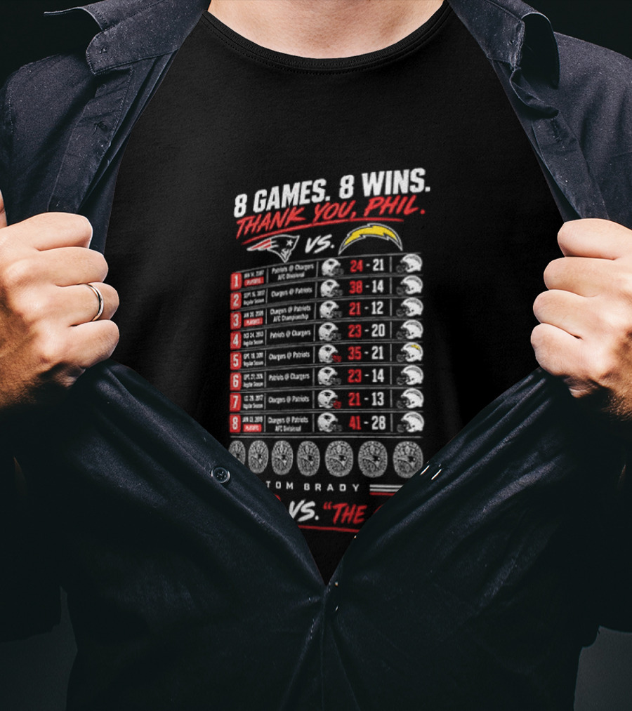 8 Games 8 Wins Thank You Phil 0 8 Vs The Goat Tom Brady T-Shirt