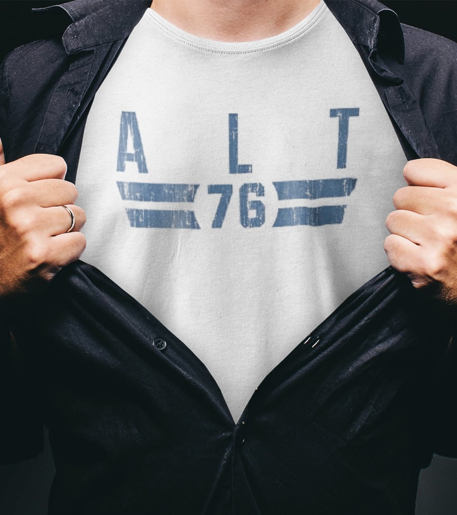 ALT 76 Distressed Blue Horizontal Bars T-Shirt