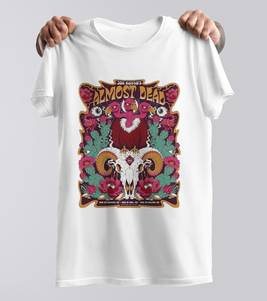 Joe Russo's Almost Dead Tour 2026 August 20 Denver August 21 Vail August 22 Dillon Vibrant Skull And Vulture Art Floral T-Shirt