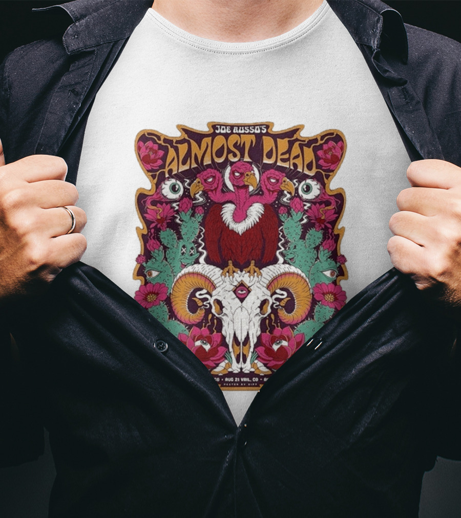 Joe Russo's Almost Dead Tour 2026 August 20 Denver August 21 Vail August 22 Dillon Vibrant Skull And Vulture Art Floral T-Shirt
