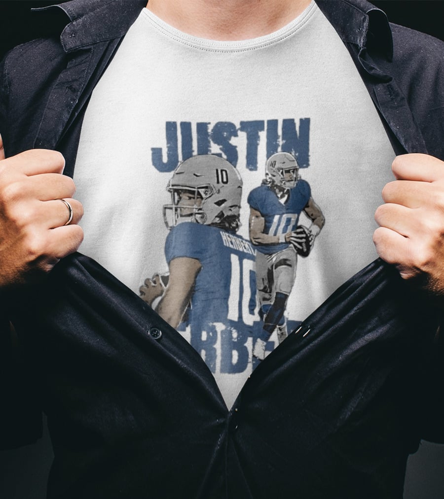 Justin Herbert Quarterback Action Photo Collage Blue Distressed T-Shirt