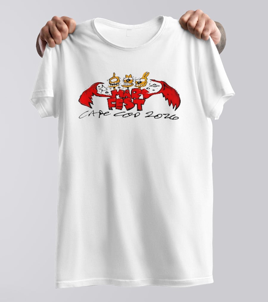 Mars Fest Cape Cod 2026 Cartoon Alien Creature Heads Red Wings Ufo Space T-Shirt