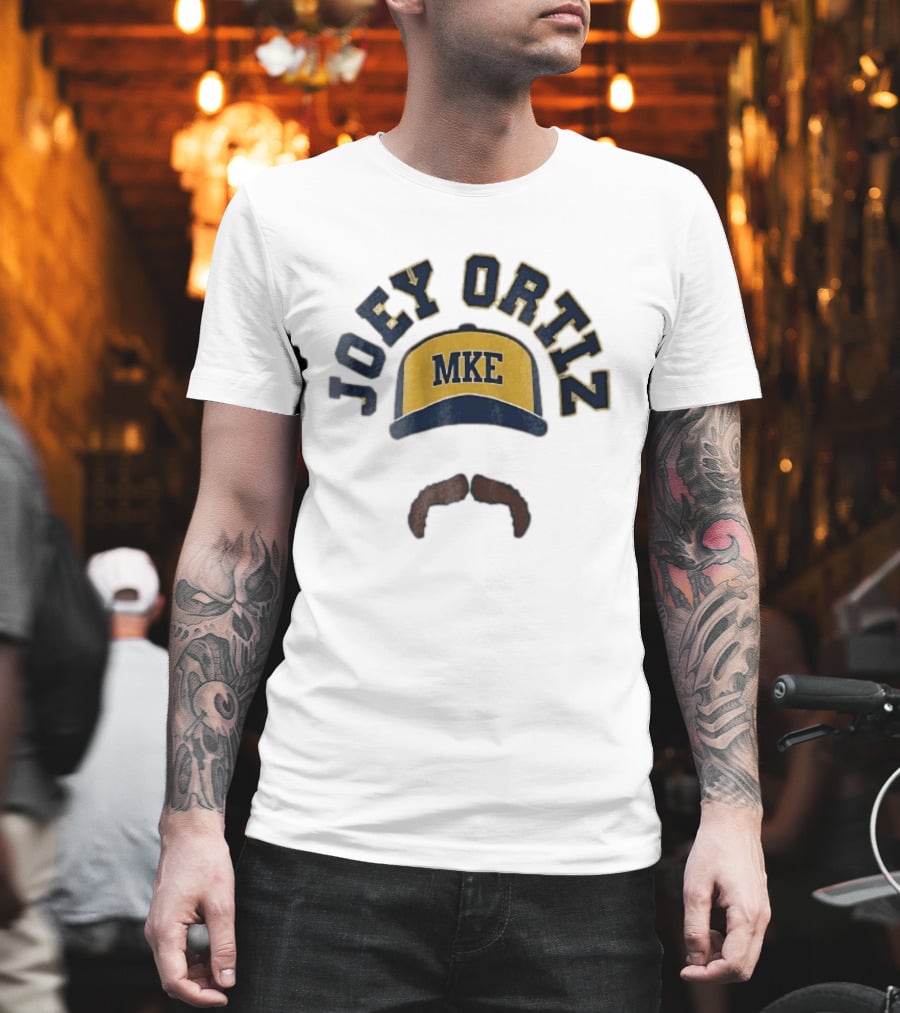 Milwaukee Brewers MKE Joey Ortiz Baseball Cap Mustache T-Shirt