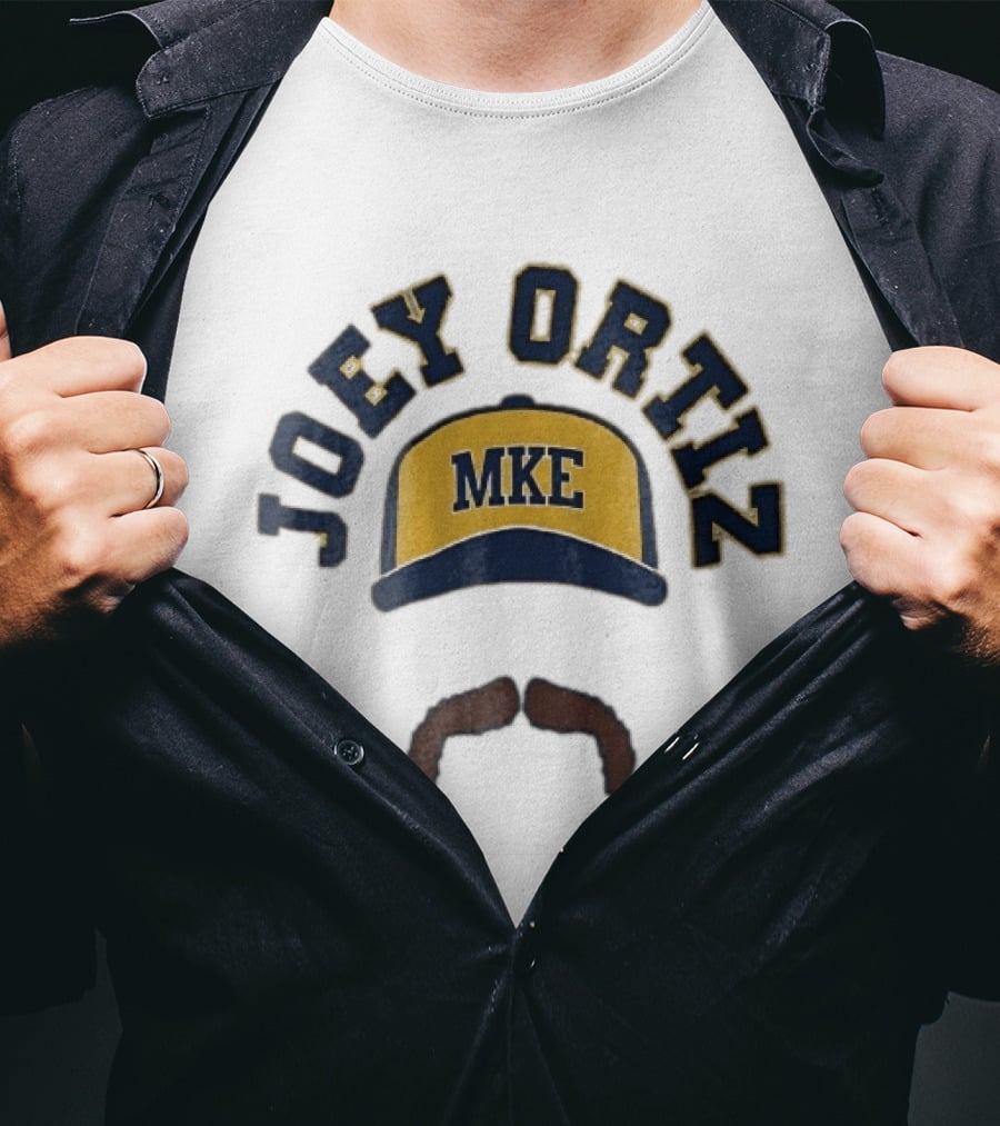 Milwaukee Brewers MKE Joey Ortiz Baseball Cap Mustache T-Shirt