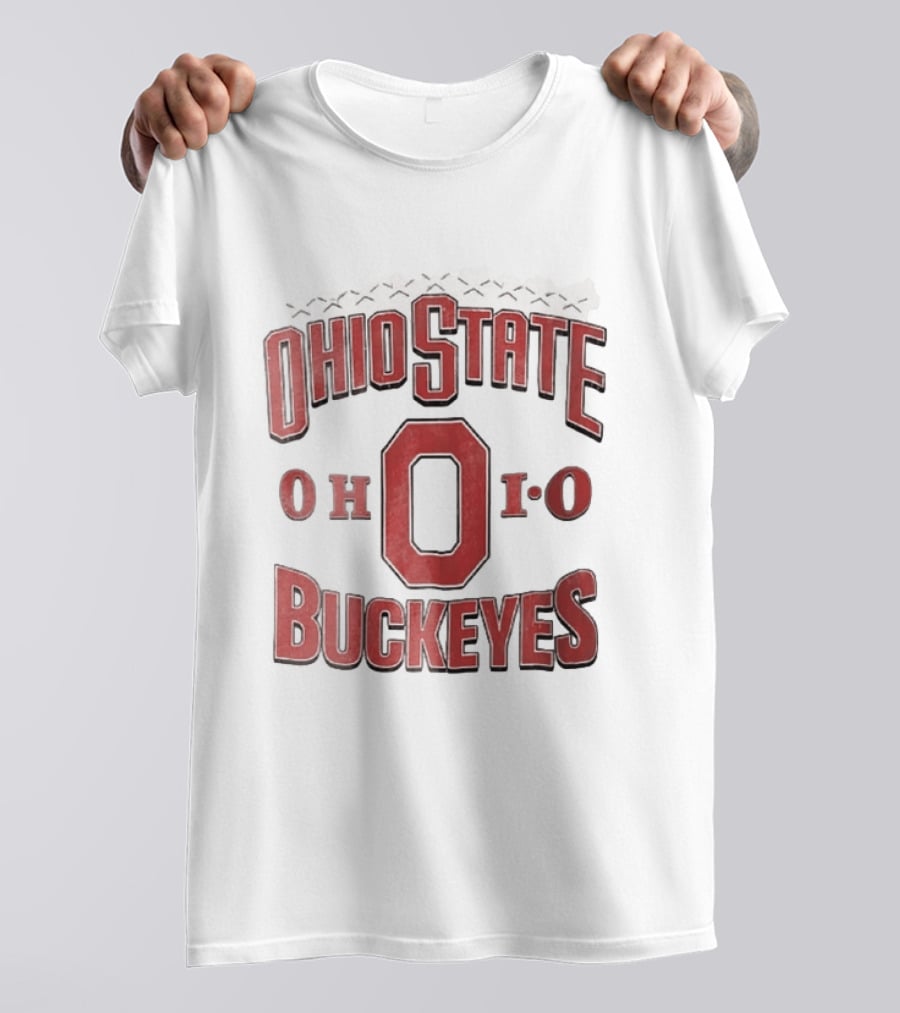 Ohio State Buckeyes NCAA Ohio Block Letter Red Football Laces Arch T-Shirt