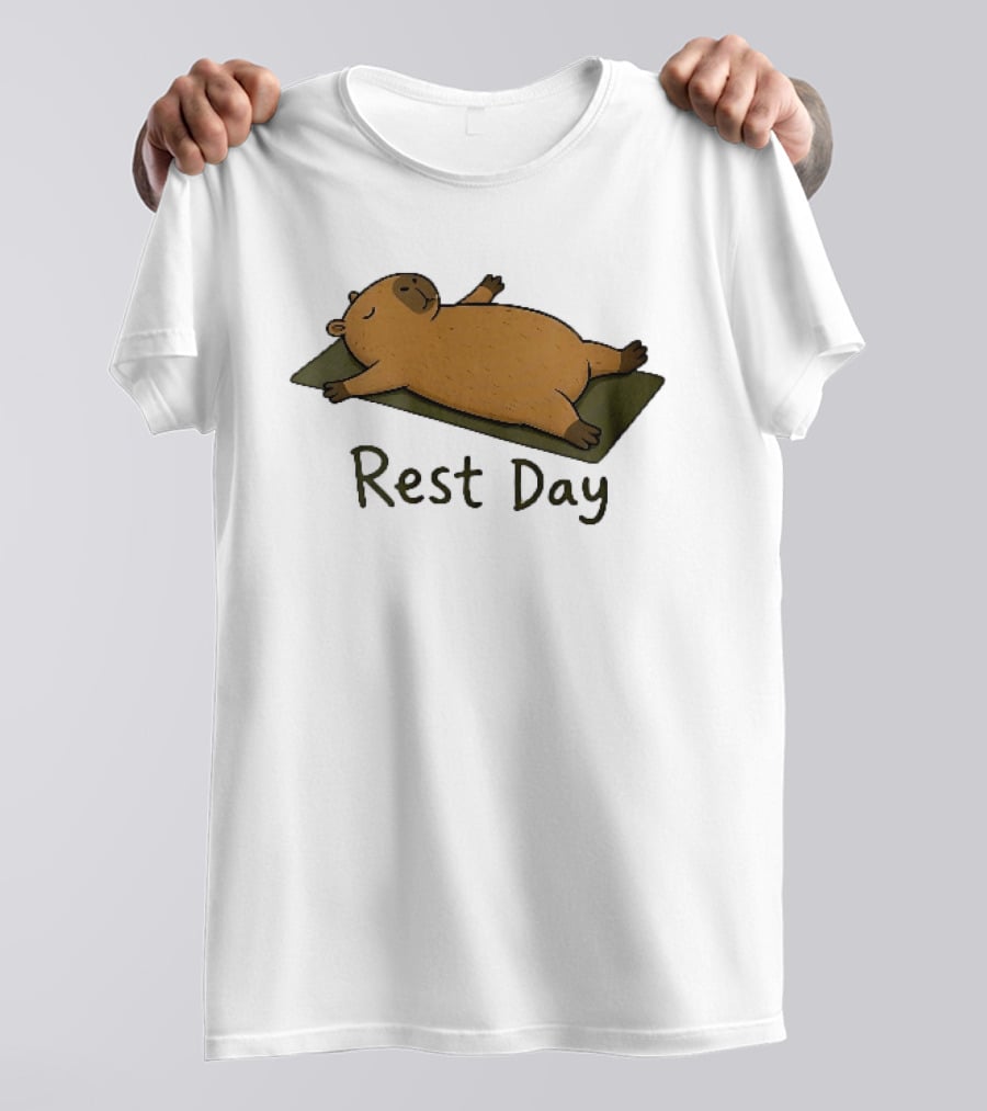 Rest Day Capybara Relaxing On Yoga Mat Cartoon T-Shirt