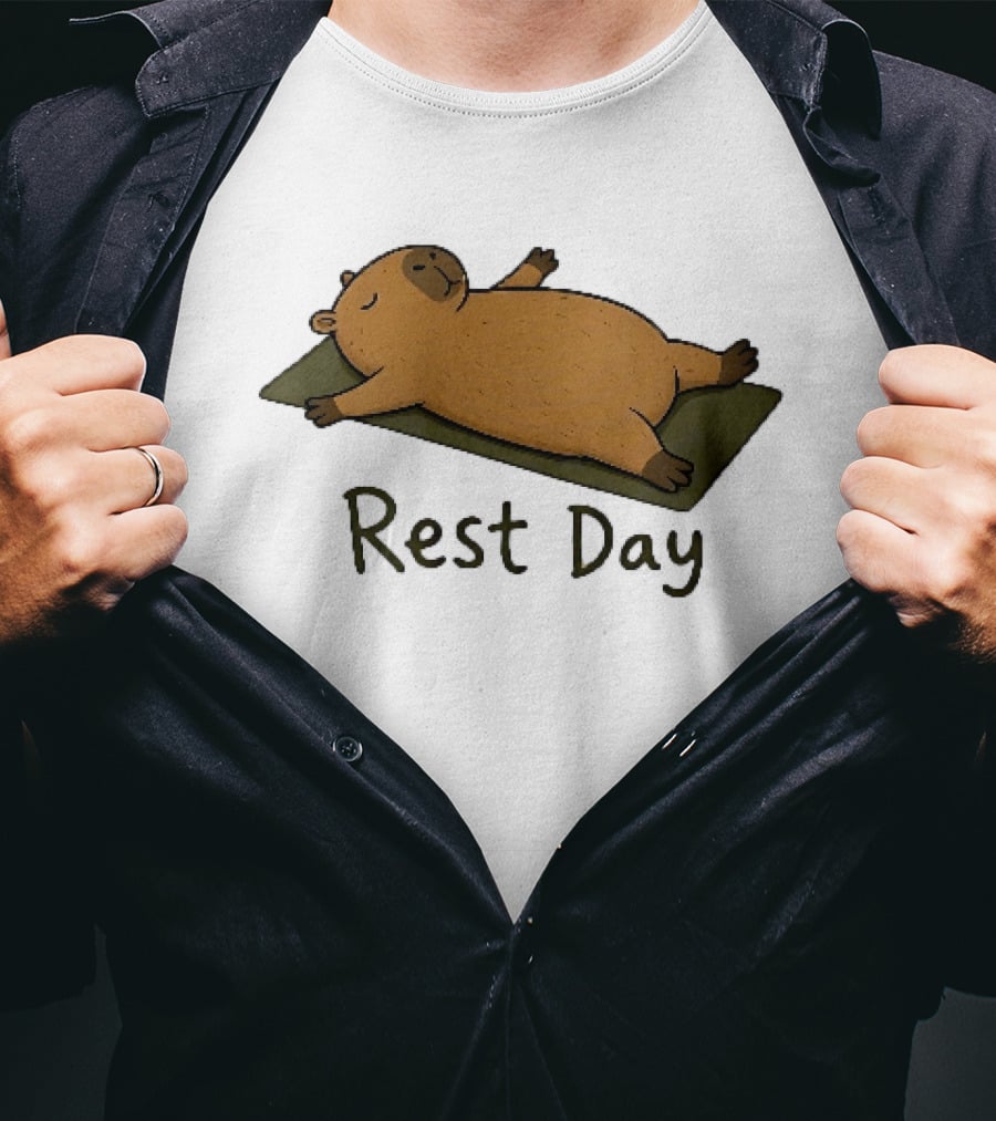 Rest Day Capybara Relaxing On Yoga Mat Cartoon T-Shirt