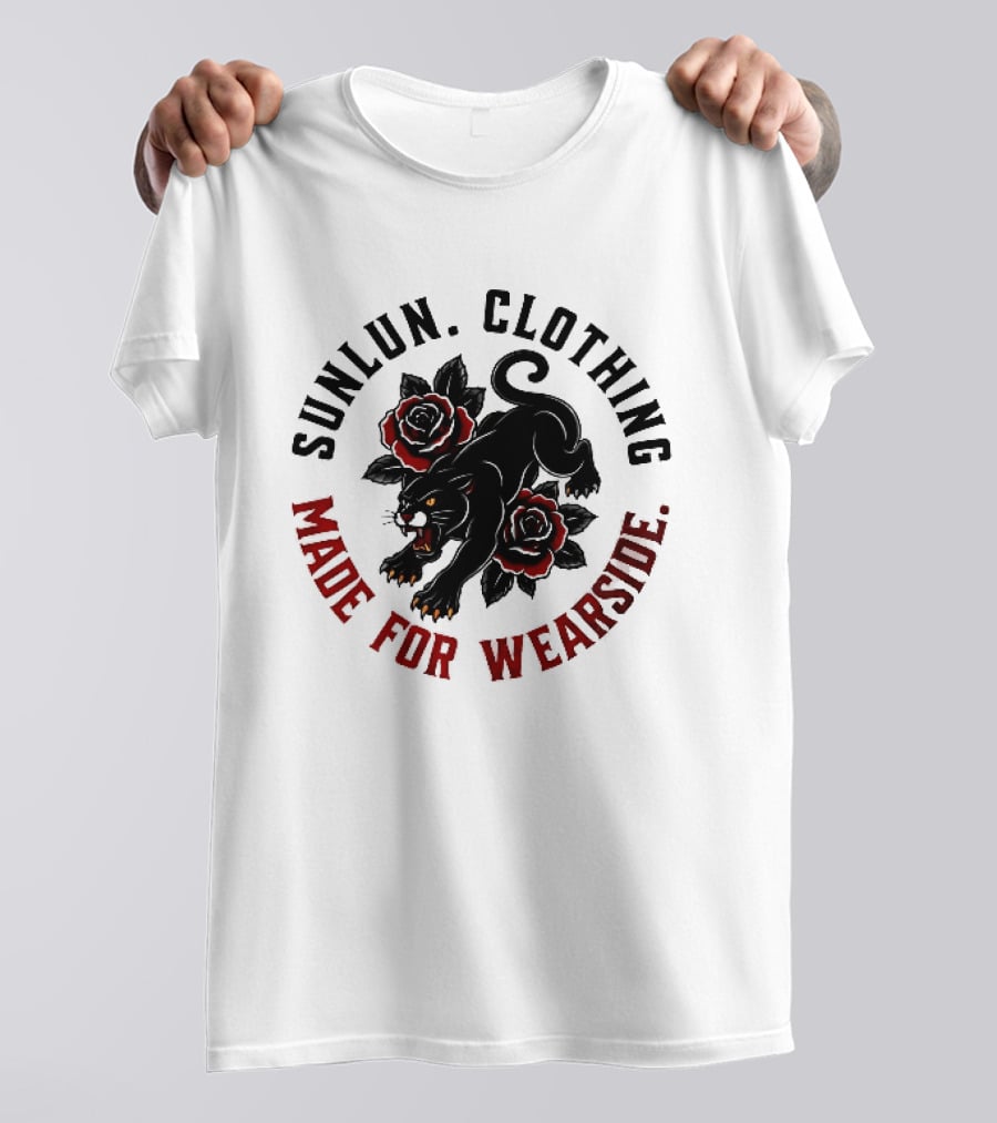 Sunlun Clothing Wearside Black Panther Red Roses Traditional Tattoo T-Shirt