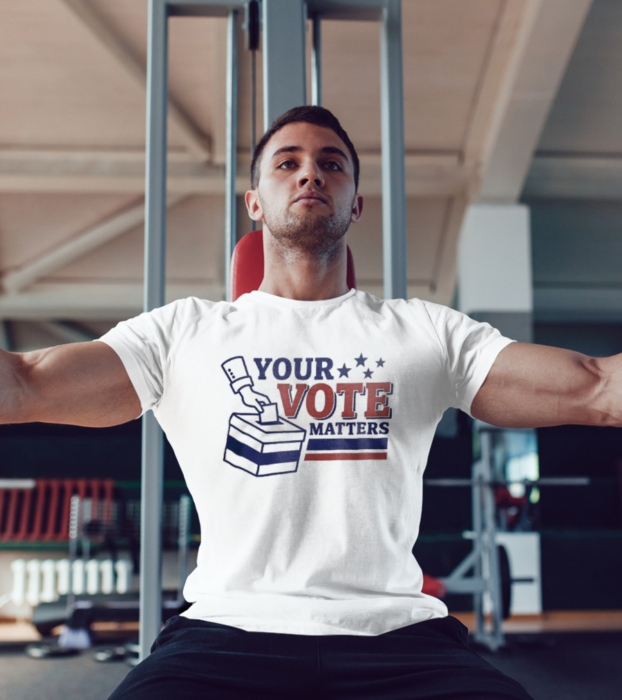 Your Vote Matters Hand Dropping Ballot Box Four Stars Red Blue Stripes T-Shirt