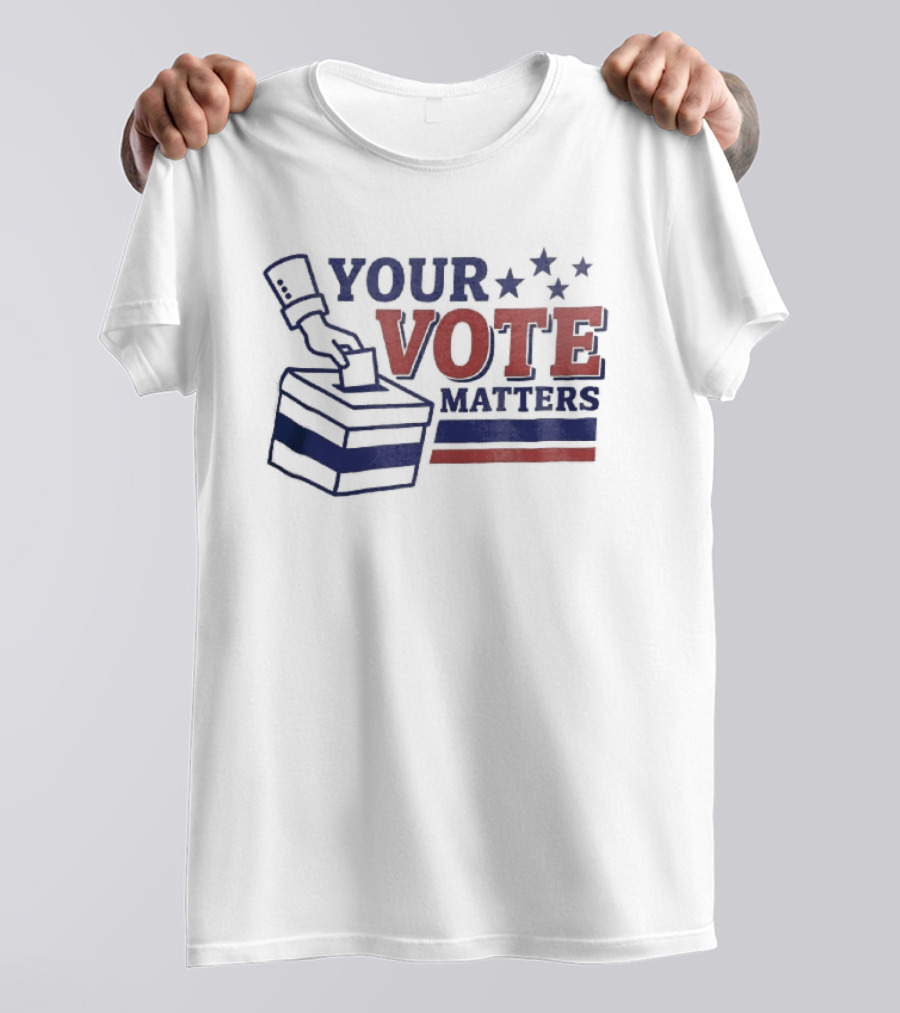 Your Vote Matters Hand Dropping Ballot Box Four Stars Red Blue Stripes T-Shirt