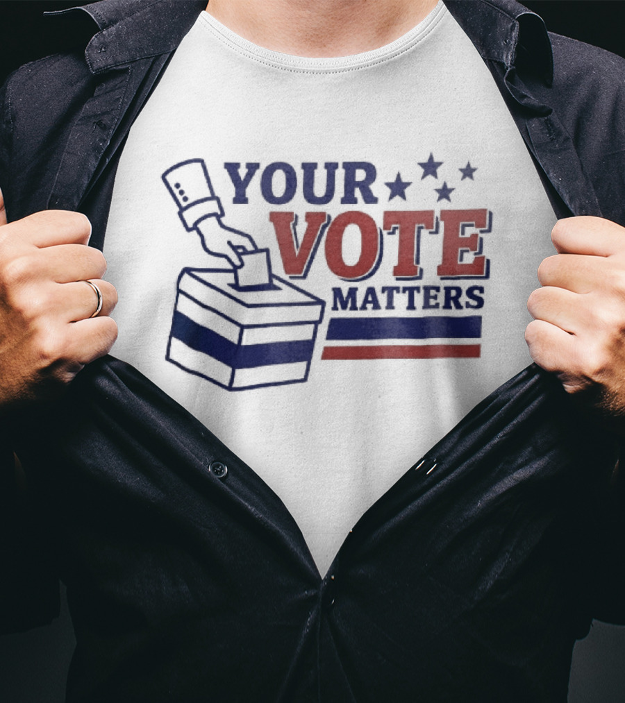 Your Vote Matters Hand Dropping Ballot Box Four Stars Red Blue Stripes T-Shirt