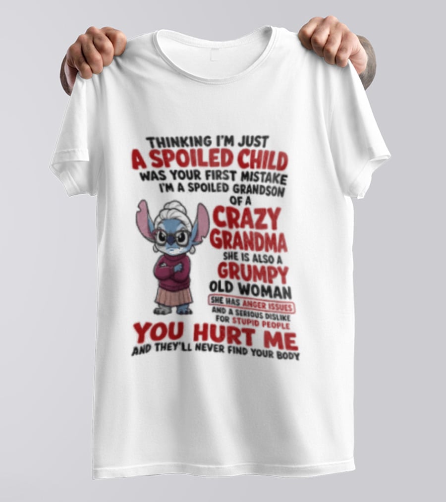 Thinking I'm Just A Spoiled Child Was Your First Mistake Crazy Grandma Stitch You Hurt Me T-Shirt