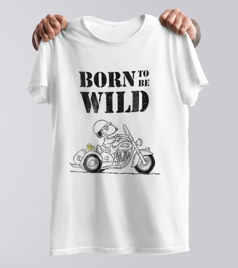 Born To Be Wild Snoopy Woodstock Motorcycle Distressed Cartoon T-Shirt