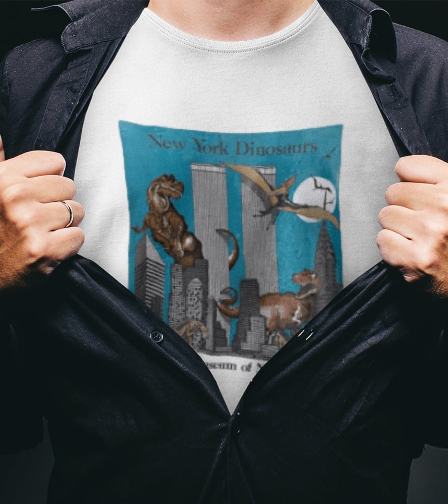 New York Dinosaurs American Museum Of Natural History Twin Towers Scene T-Shirt