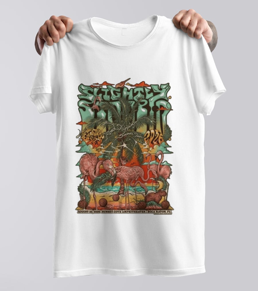 Slightly Stoopid August 22 2026 Ice Drippin Summer Tour Sunset Cove Amphitheater Boca Raton FL Flamingos Palms T-Shirt