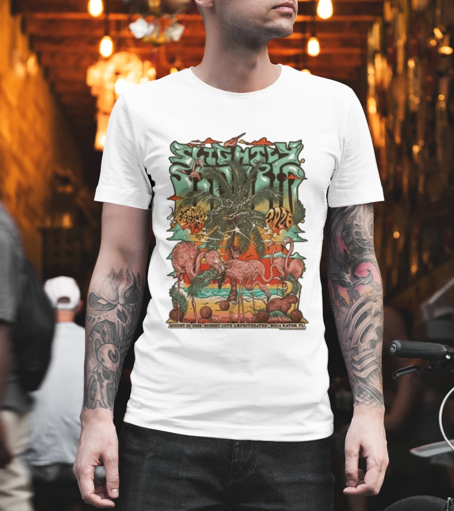 Slightly Stoopid August 22 2026 Ice Drippin Summer Tour Sunset Cove Amphitheater Boca Raton FL Flamingos Palms T-Shirt
