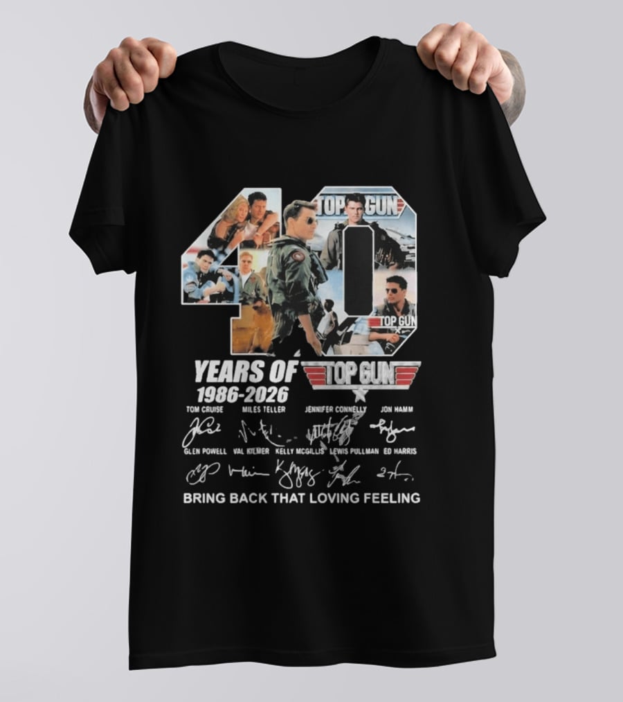 40 Years Of Top Gun 1986 2026 Cast Signatures Tom Cruise Val Kilmer Jennifer Connelly Miles Teller T-Shirt