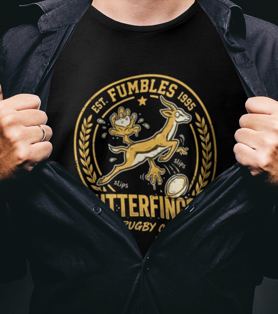 Est. Fumbles 1995 Butterfingers Rugby Club Gazelle Oval T-Shirt