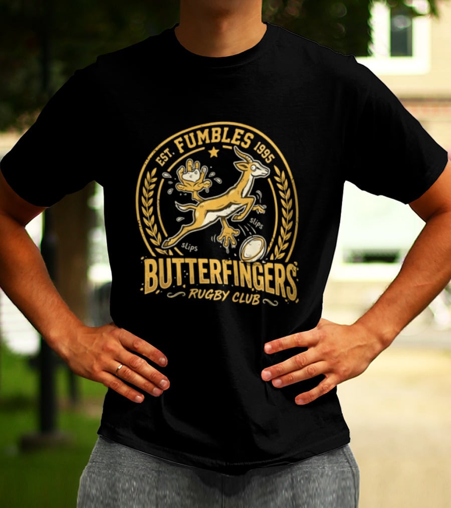 Est. Fumbles 1995 Butterfingers Rugby Club Gazelle Oval T-Shirt