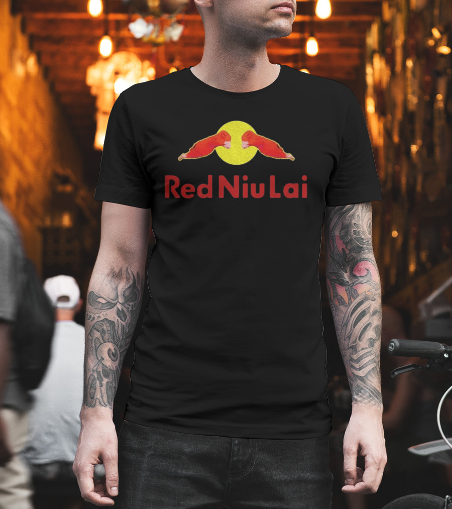 Red Bull Niu Lai Energy Drink Red Niu Lai Yellow Circle T-Shirt