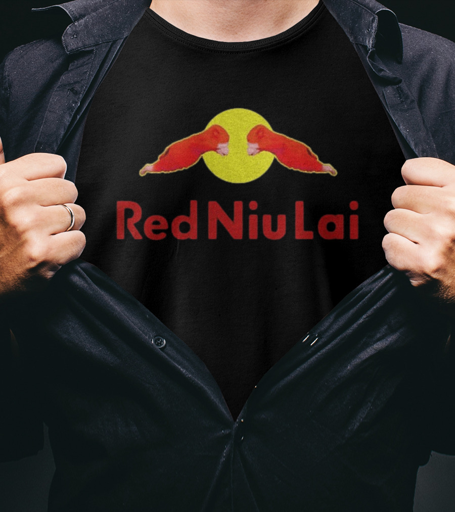 Red Bull Niu Lai Energy Drink Red Niu Lai Yellow Circle T-Shirt