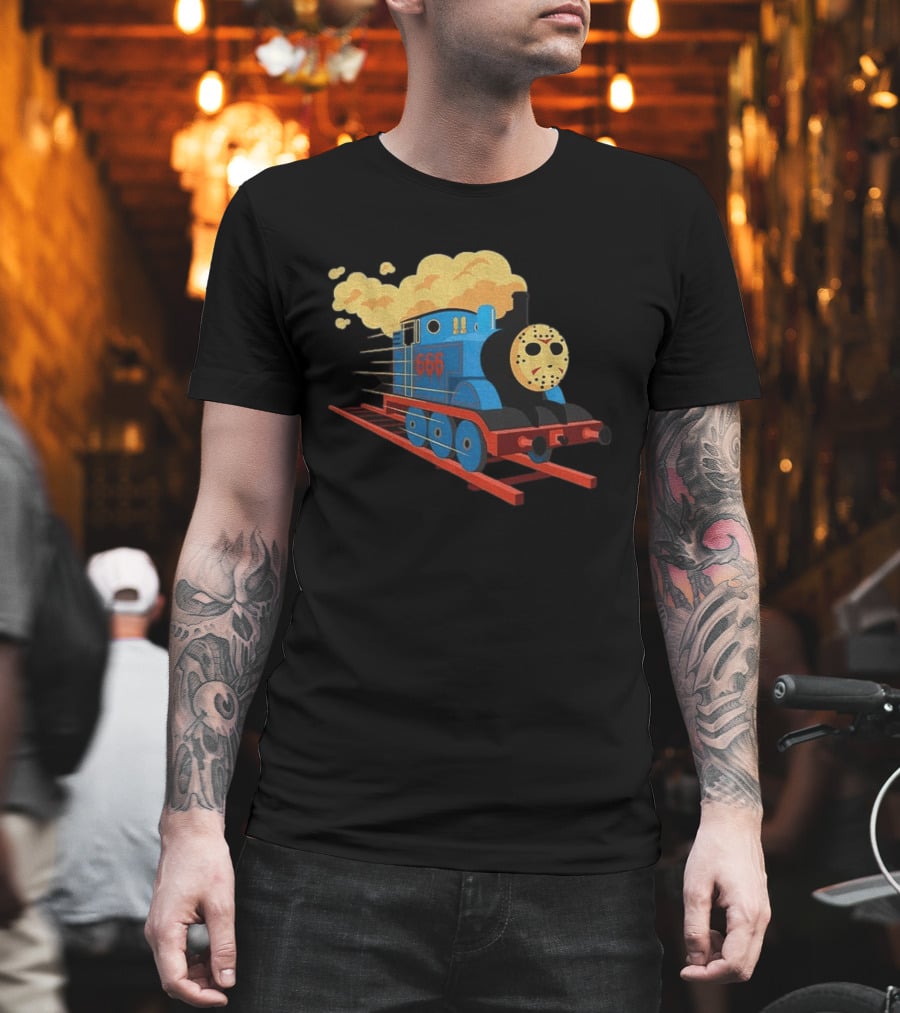 Thomas The Tank Engine Jason Voorhees Mask 666 Railway To Hell T-Shirt