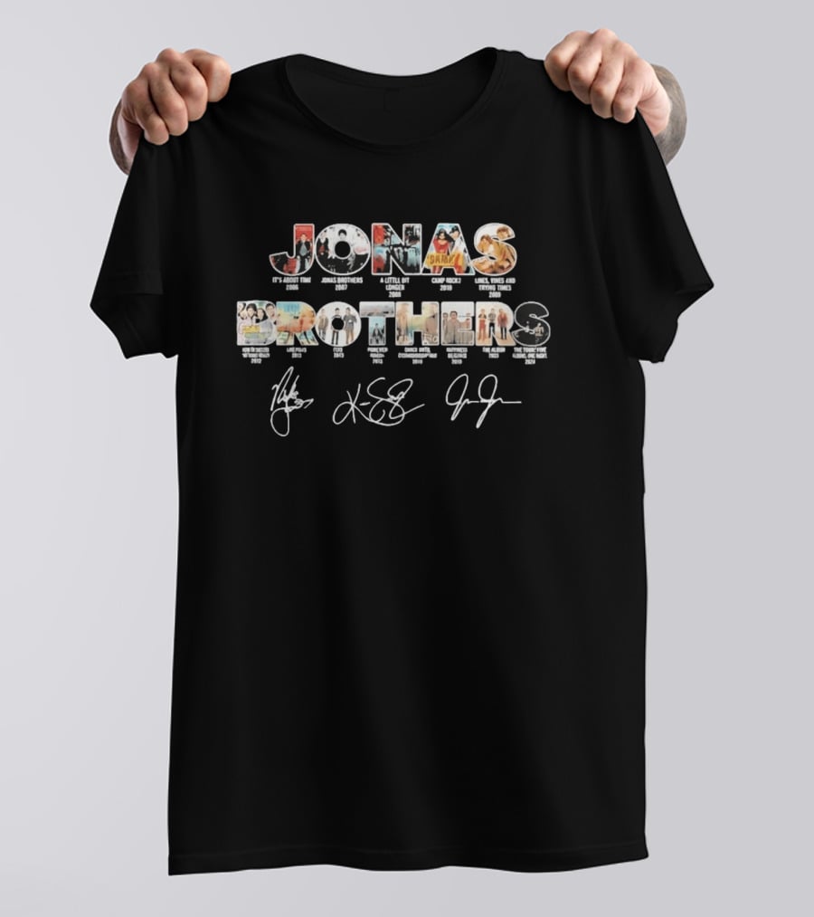 Jonas Brothers Discography Collage With Signatures And Album Releases T-Shirt