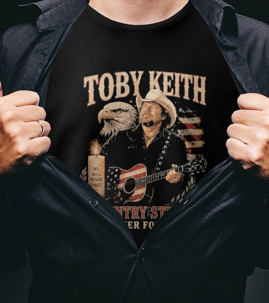 Toby Keith Country Strong Never Forget Eagle Candle Guitar America T-Shirt