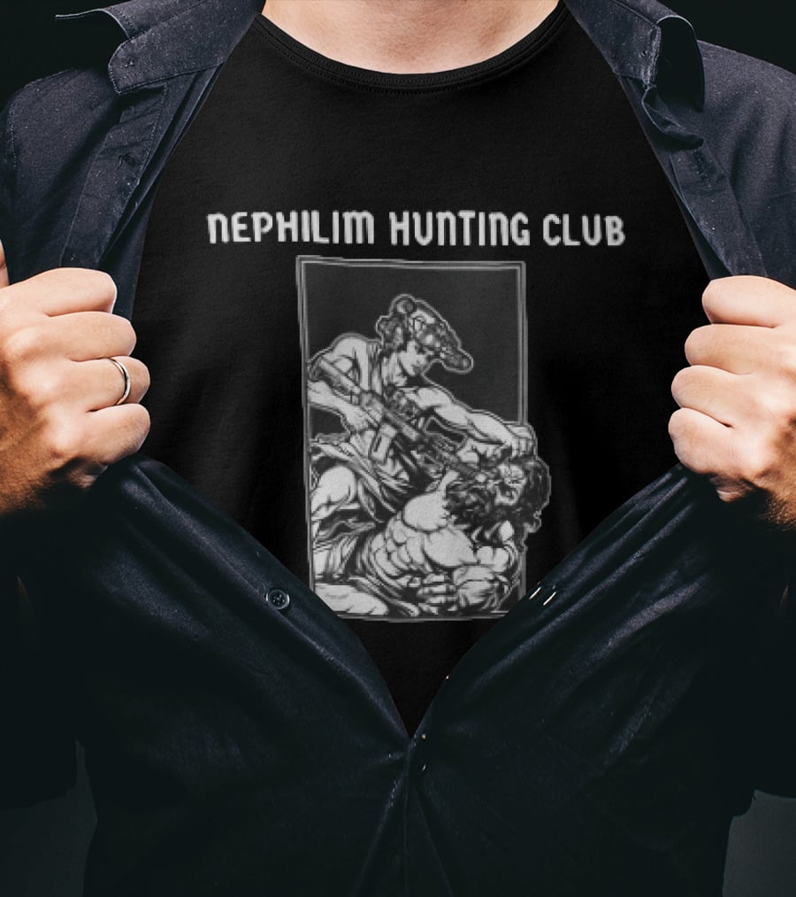 Nephilim Hunting Club Mythical Warrior Battle Scene T-Shirt