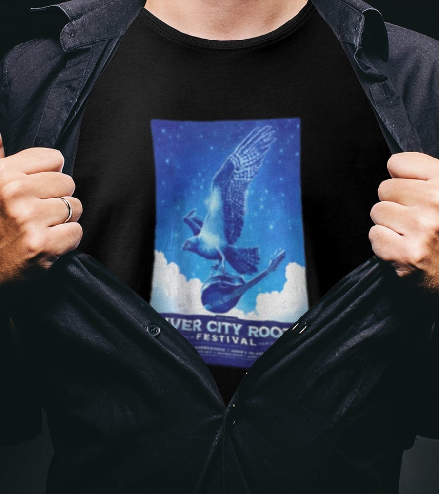 River City Roots Festival 2026 Missoula MT 20th Annual Event Bird And Mandolin T-Shirt