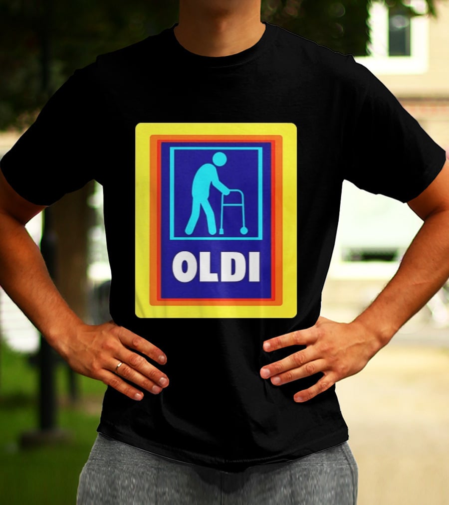 Oldi Elderly Walker Parody Aldi T-Shirt