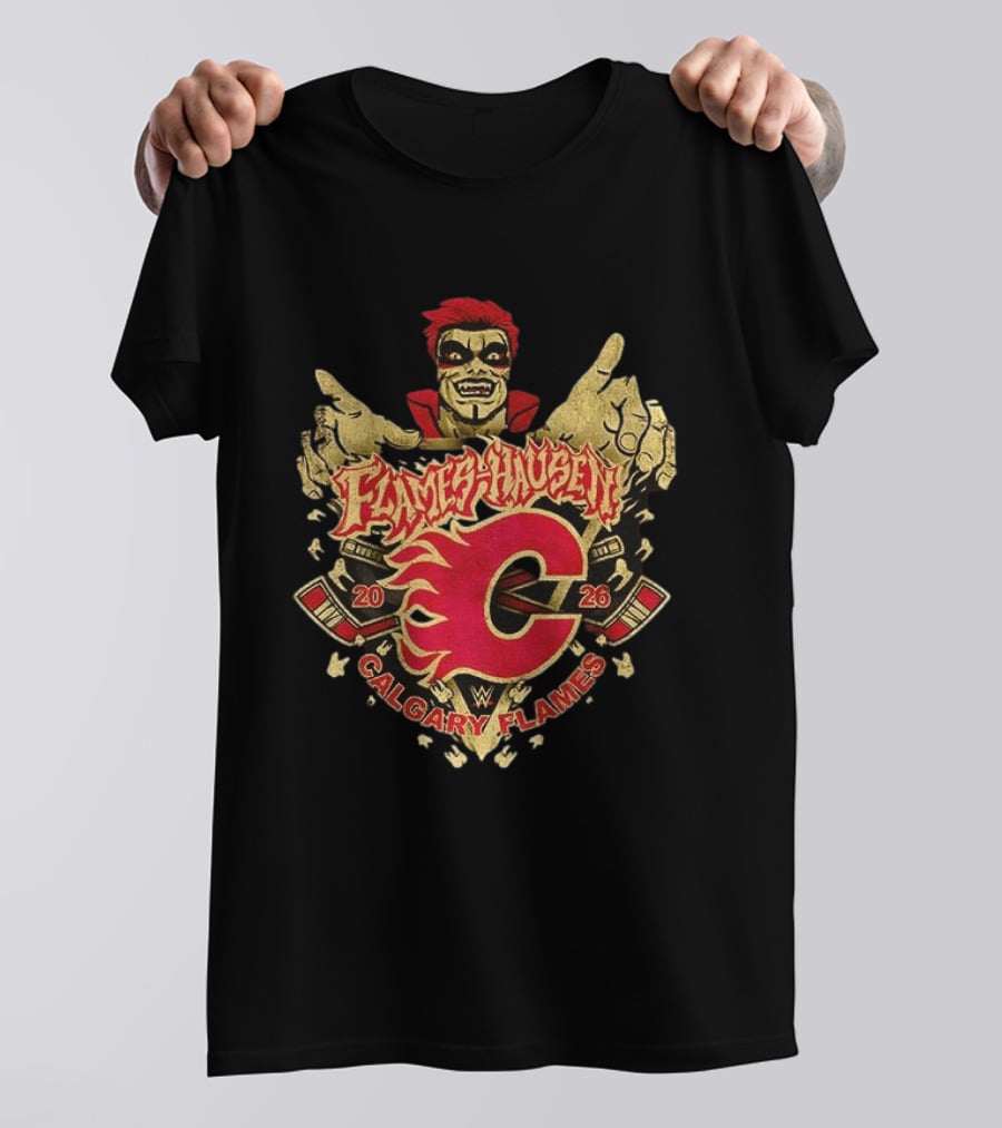 Flamehausen Calgary Flames WWE 2026 Collaboration Danhausen Summer Tour T-Shirt