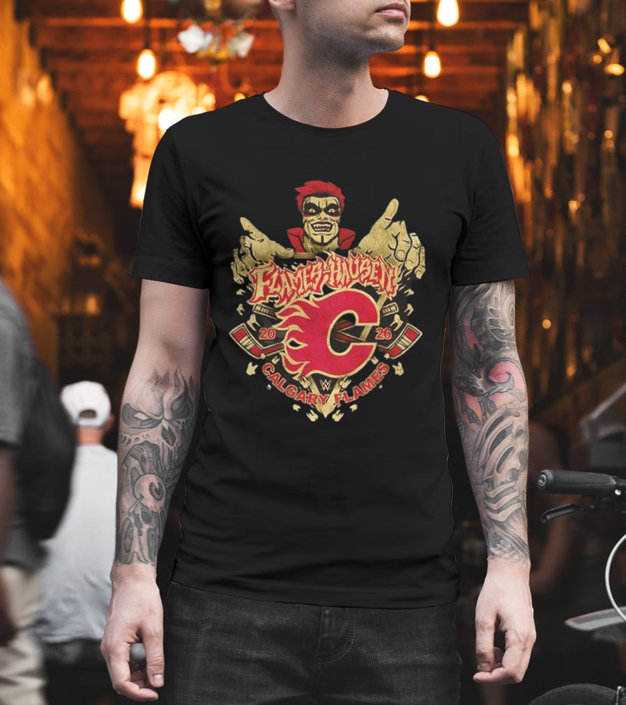 Flamehausen Calgary Flames WWE 2026 Collaboration Danhausen Summer Tour T-Shirt