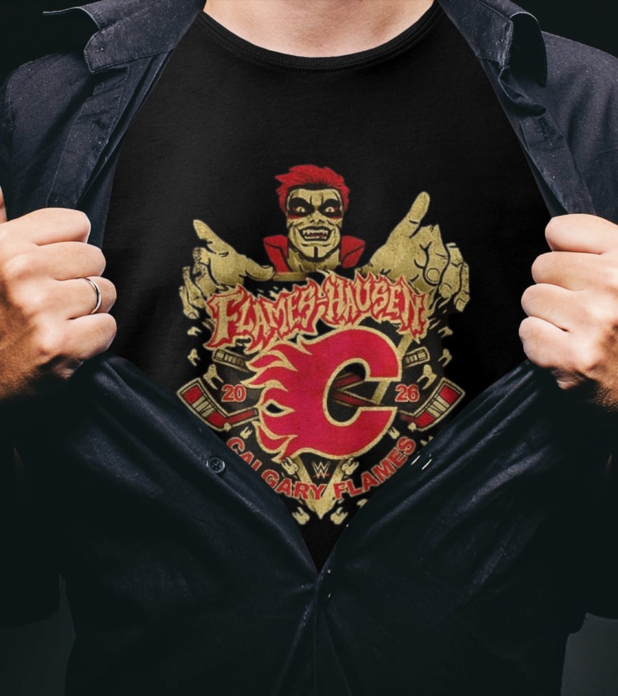 Flamehausen Calgary Flames WWE 2026 Collaboration Danhausen Summer Tour T-Shirt