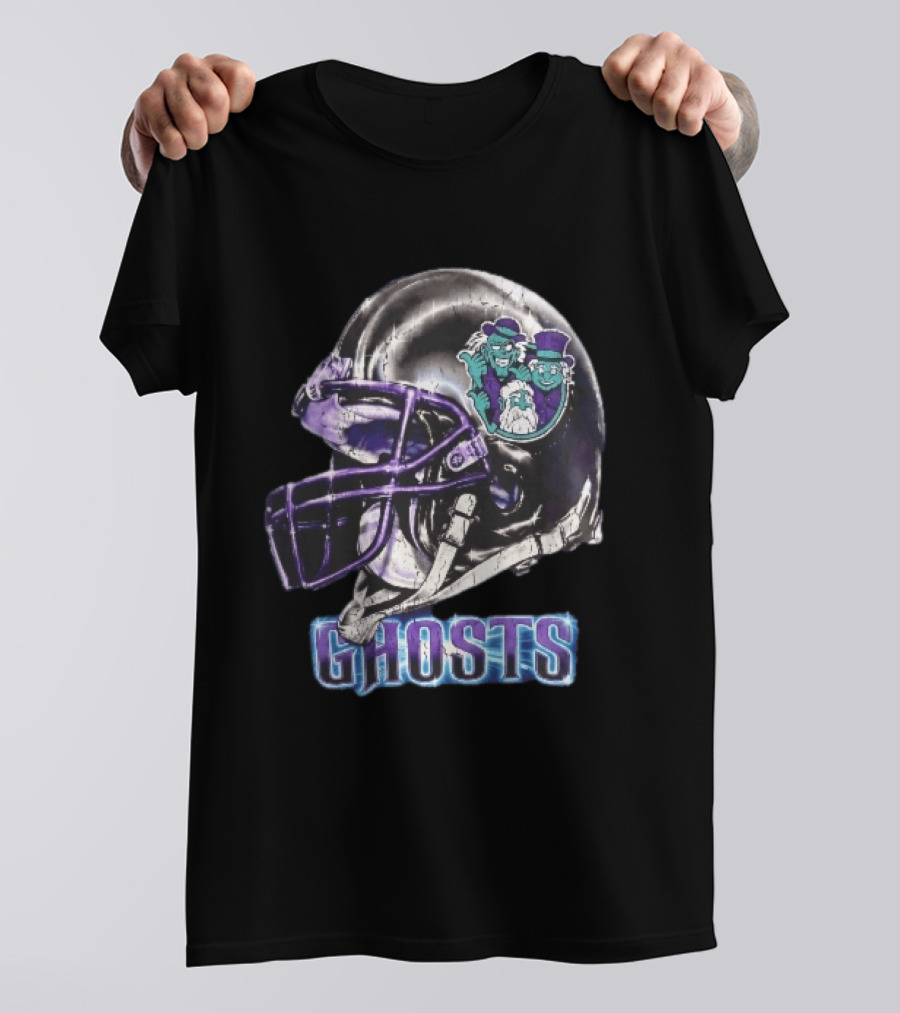 Ghosts Chrome Football Helmet Purple Facemask Haunted Mansion T-Shirt