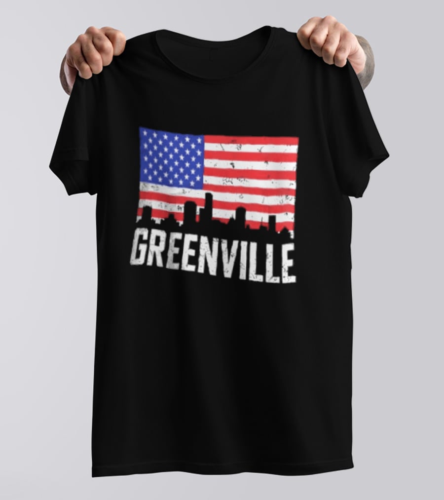 Greenville Skyline American Flag Cityscape T-Shirt