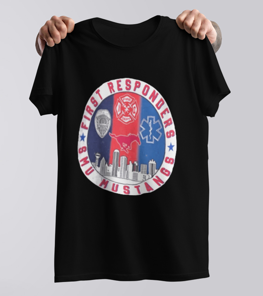 First Responders SMU Mustangs Emergency Services Tribute Skyline T-Shirt