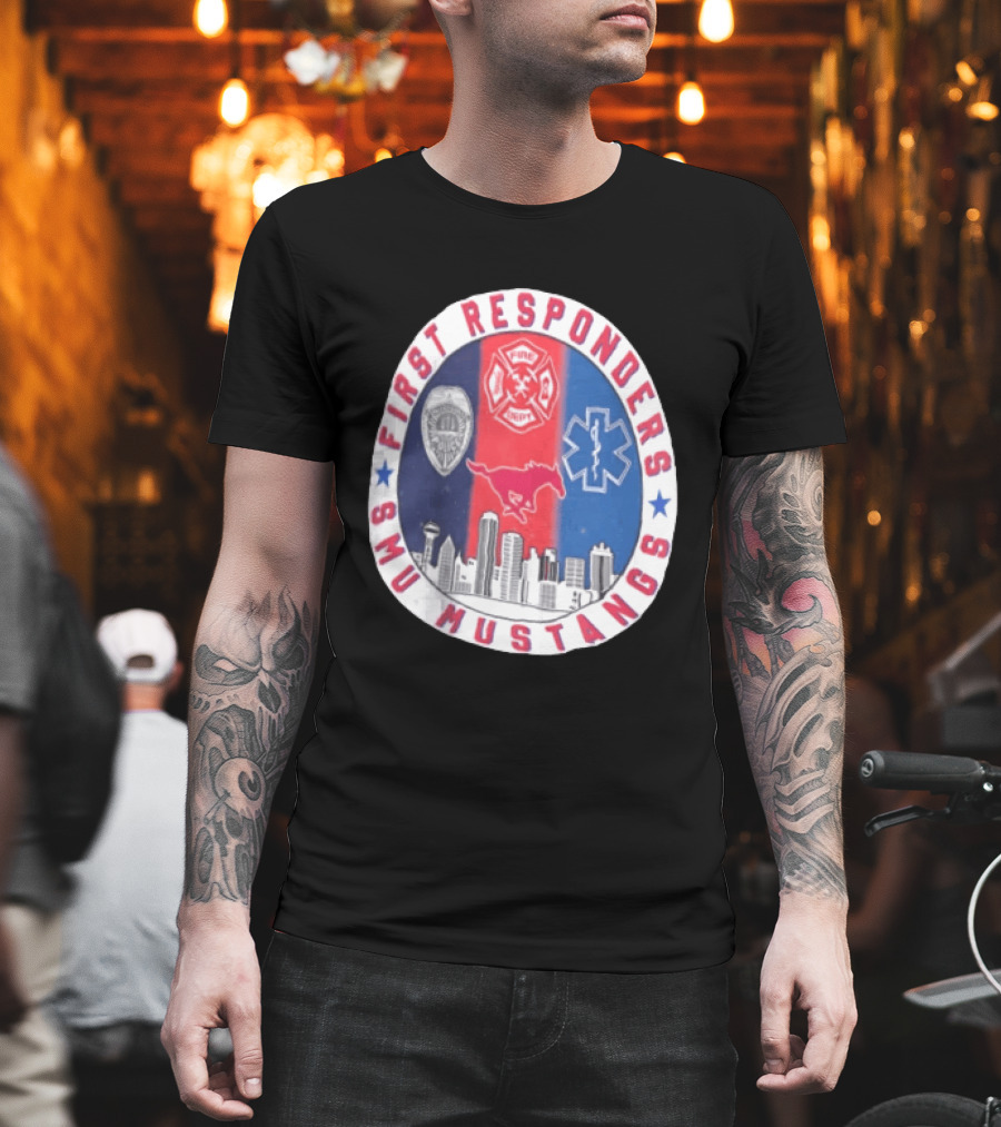 First Responders SMU Mustangs Emergency Services Tribute Skyline T-Shirt