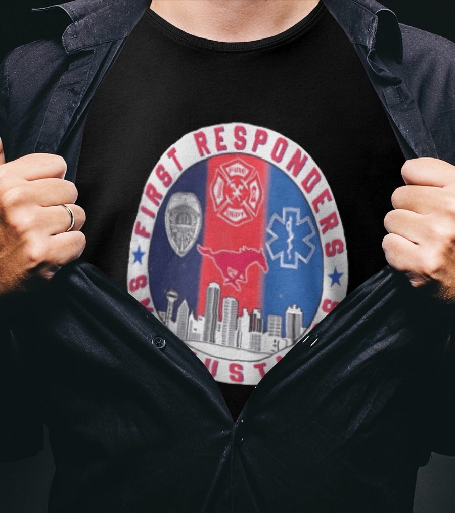 First Responders SMU Mustangs Emergency Services Tribute Skyline T-Shirt