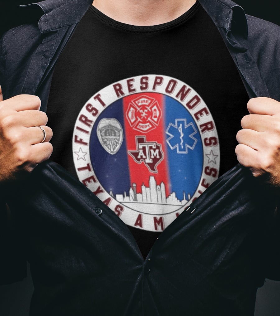 First Responders Texas A M Aggies Fire Dept Police EMS Skyline T-Shirt