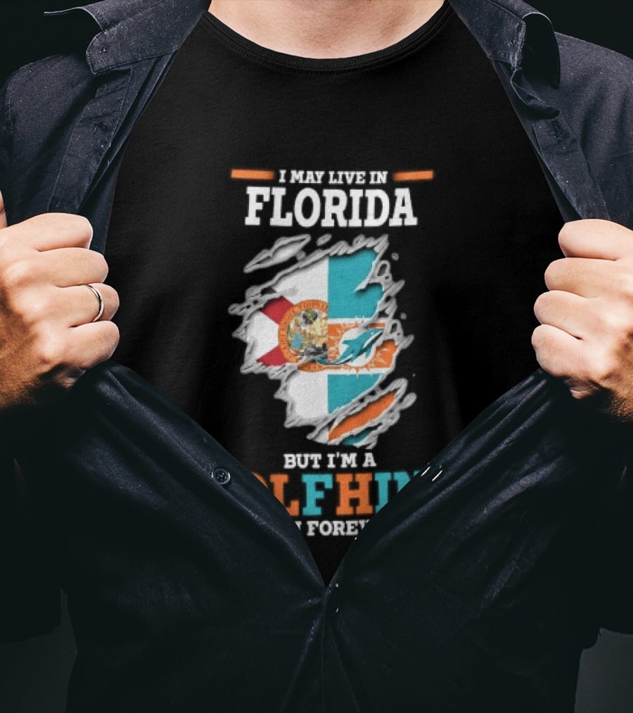 Miami Florida Dolphins Fan Forever Ripped Skin State Flag T-Shirt