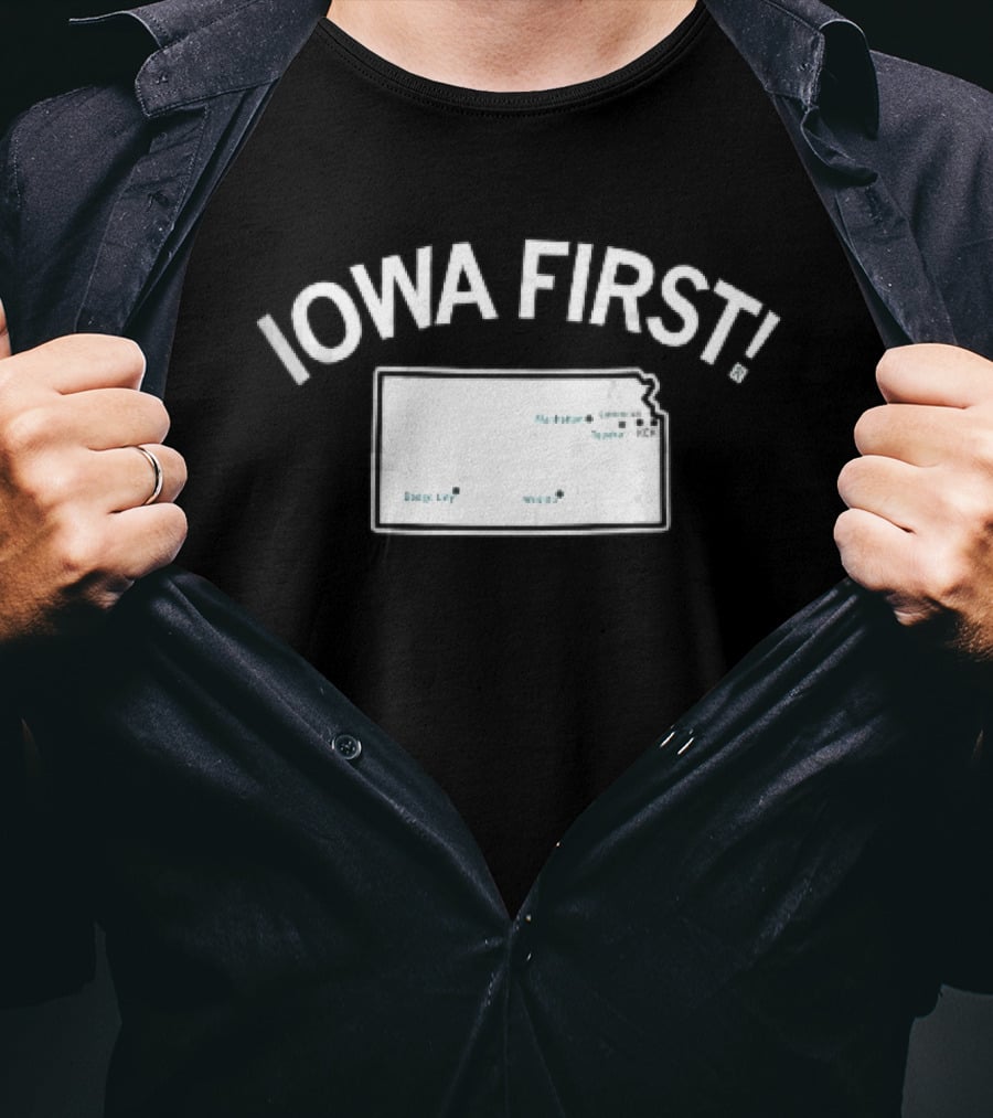 Iowa First Map Ames Newton Des Moines Cities Locations T-Shirt