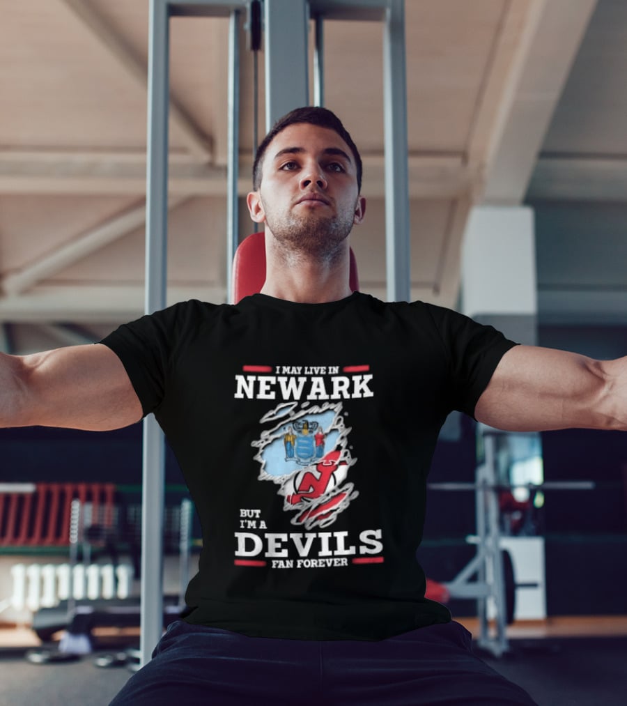 New Jersey Devils Fan Forever I May Live In Newark Ripped Hole Flag T-Shirt