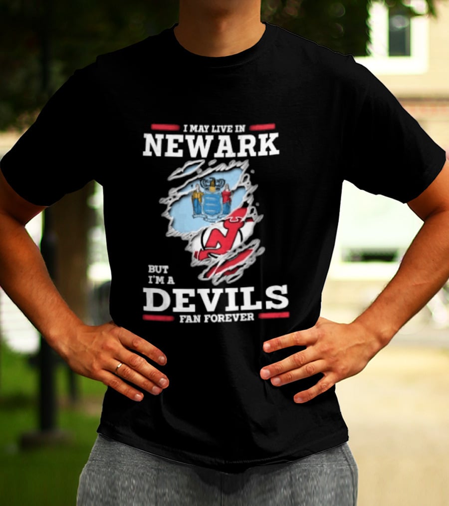 New Jersey Devils Fan Forever I May Live In Newark Ripped Hole Flag T-Shirt