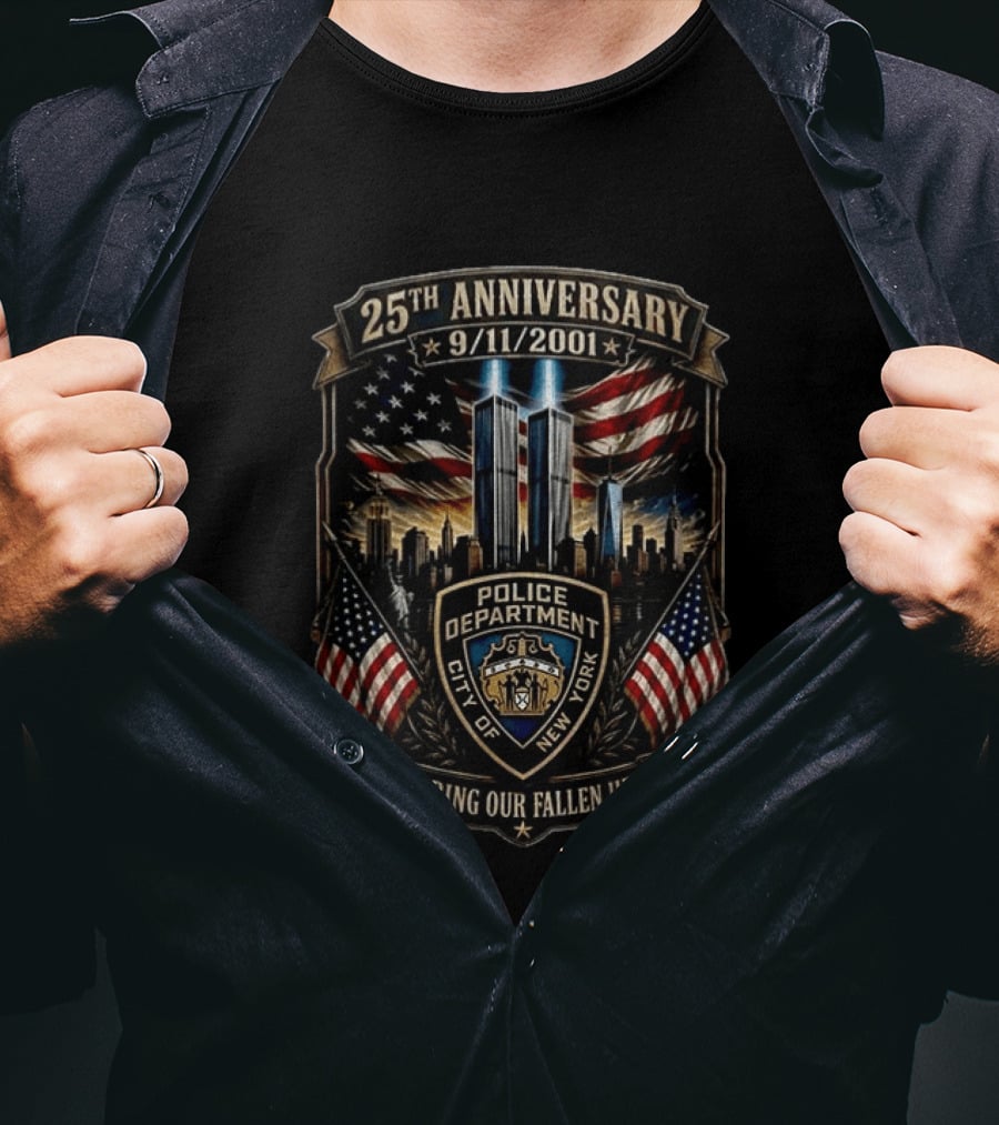 25th Anniversary 9/11/2001 New York City Police Department Honoring Our Fallen Heroes T-Shirt