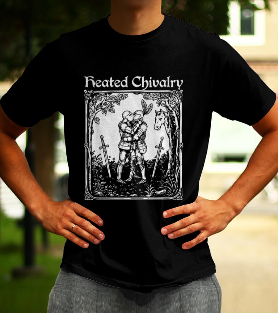 Knights Embrace In Enchanted Forest For Heated Chivalry T-Shirt